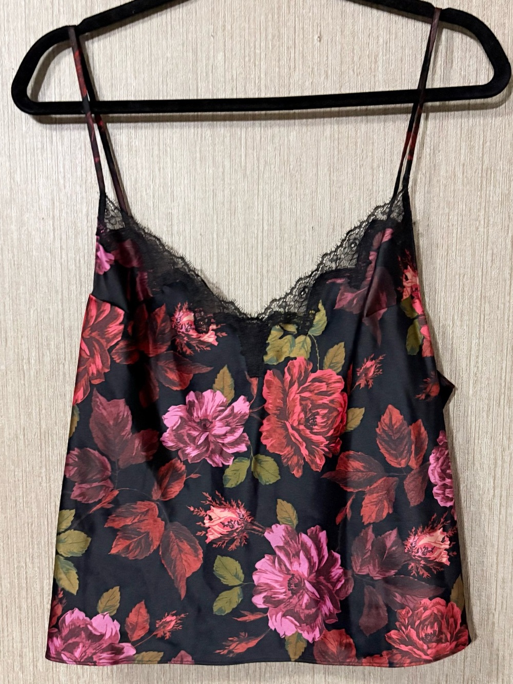 Victoria's Secret Teal Satin Cami with Pink Floral Print